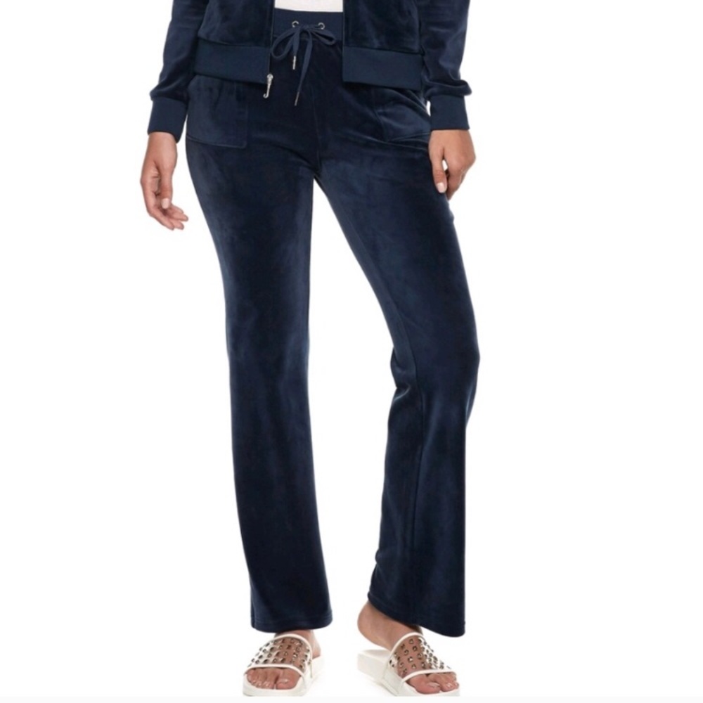 Juicy Couture Velour Midrise Bootcut Pants Navy